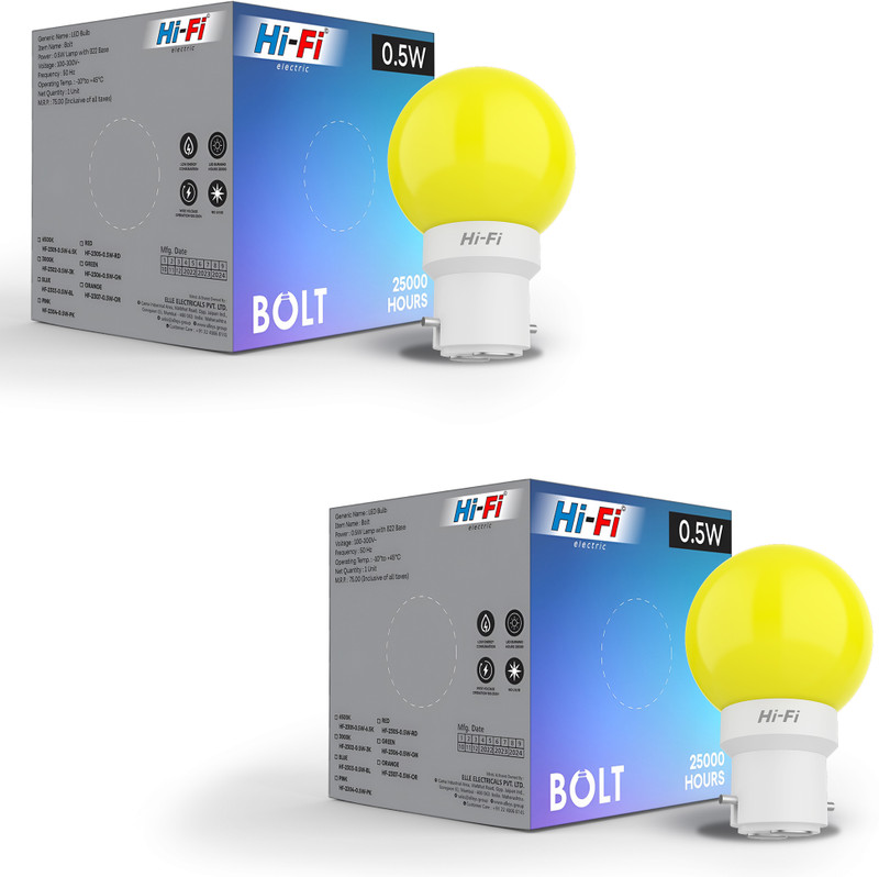 Hifi 0.5 W Eye Safety Compliance Round B22 Night Bulb(Yellow, Pack of 2)
