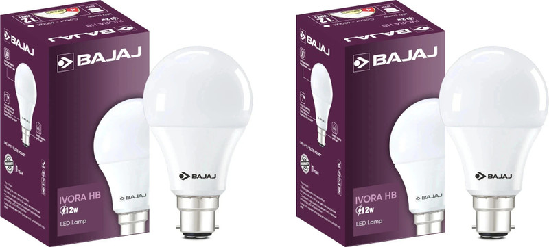 BAJAJ 12 W Basic Round B22 LED Bulb(White, Pack of 2)