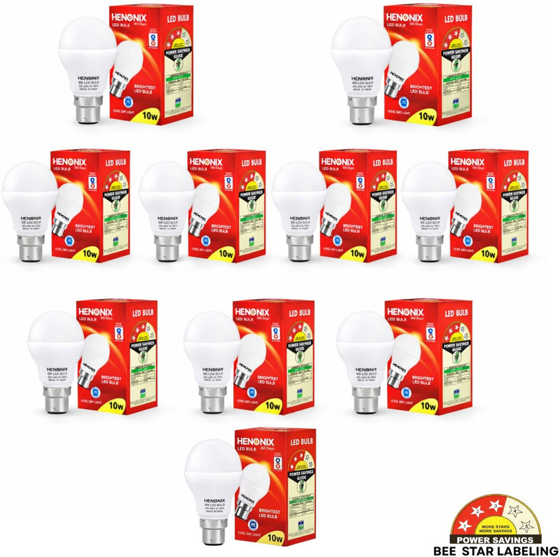 HENONIX 10 W Eye Safety Compliance Round B22 LED Bulb(White, Pack of 10)