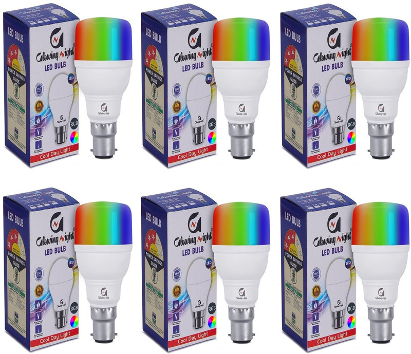 Glowing Night 9 W Basic Round B22 LED Bulb(Multicolor, Pack of 6)