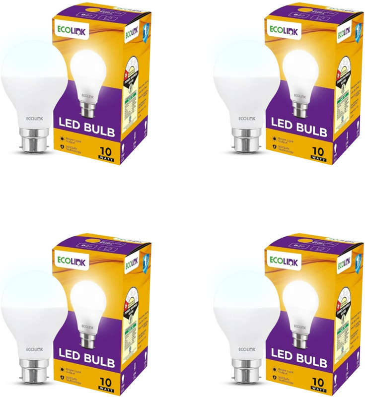 EcoLink 10 W Basic Round B22 LED Bulb(White, Pack of 4)