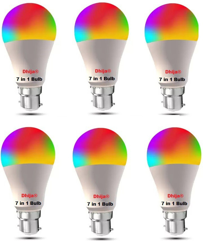 Dhija 10 W Basic Standard B22 LED Bulb(Red, Blue, Pink, Yellow, White, Green, Purple, Multicolor, Pack of 6)