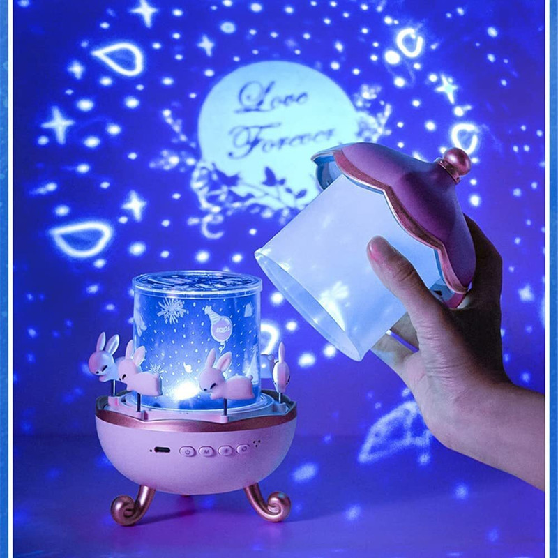 quickgrabit Bunny Carousel Night Light Projector, 6 Set Films Rotating LED Lamp Projector Mobile Mod(Compatible only with battery)