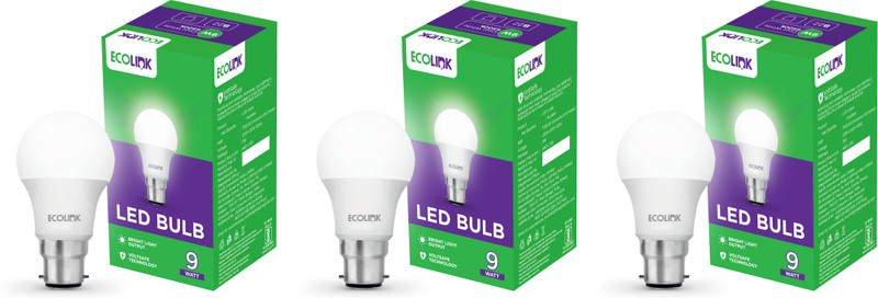 EcoLink 9 W Basic Round B22 LED Bulb(White, Pack of 3)