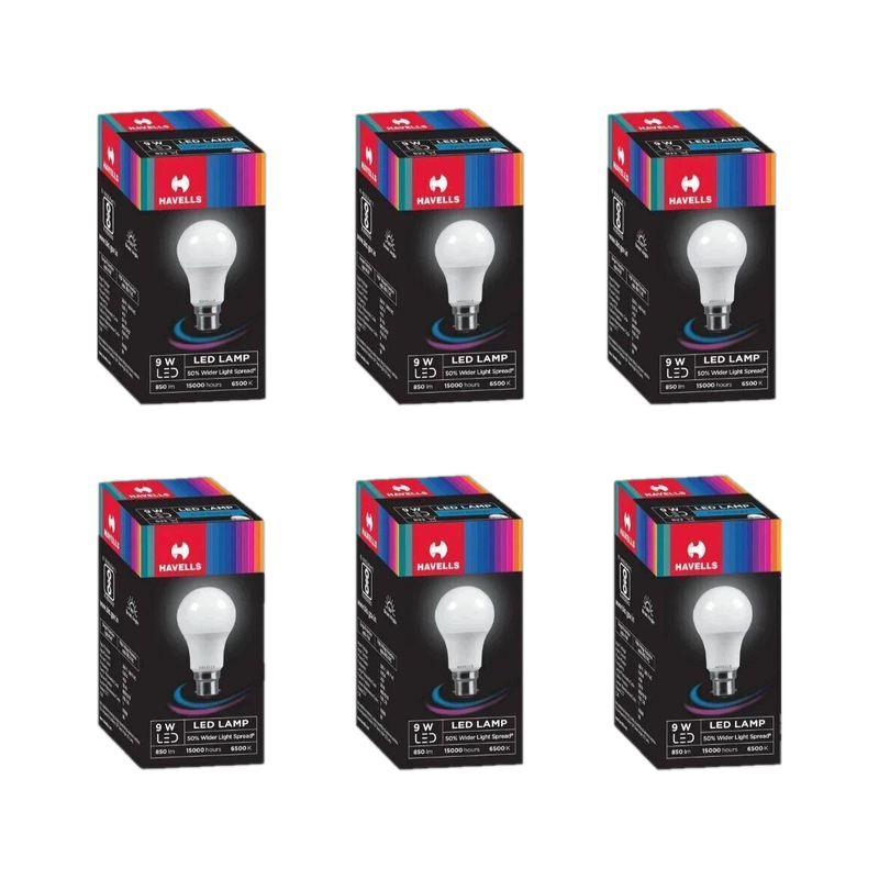 HAVELLS 9 W Basic Standard B22 LED Bulb(White, Pack of 6)