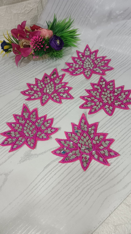 Nutts Pink Mirror Lotus Patch Art & Craft (Pack of 5) (RM-Patch13) Lotus Patch(Pink)