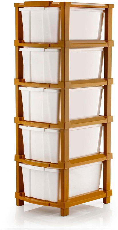 J K INTERNATIONAL 5 Compartments Plastic Multipurpose Drawer, Storage Organizer Home(White)