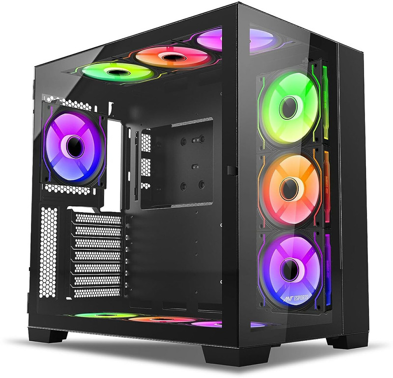 Ant Esports Crystal XL | Support ATX, Micro-ATX, Mini-ITX with Pre-Installed 4 x 120mm Fan Mid Tower Cabinet with USB 2.0 and USB 3.0 Ports Compatible with Gaming Console(Black)