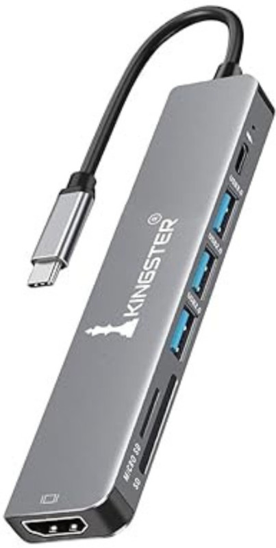 Kingster 7-in-1 TypeC Docking Station with 4K HDMI & TypeC 3.0 PD 100W Charging Port, SD USB 3.1 Cabinet with USB 2.0 and USB 3.0 Ports Compatible with Computer(Grey)