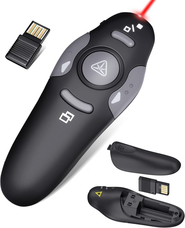 Crasts 2.4GHz Wireless USB Presenter PowerPoint Remote PPT Clicker for Presentation Wireless USB Presenter Power Point Remote Cabinet with USB 2.0 and USB 3.0 Ports Compatible with Computer(Black)