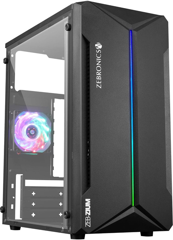 ZEBRONICS Zlum Cabinet WithOut Smps Mid Tower Cabinet with USB 2.0 and USB 3.0 Ports Compatible with Computer(Black)