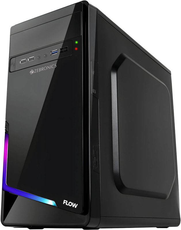 ZEBRONICS Flow Cabinet, Mini-Tower, mATX/ITX, 80mm Fan, Multicolor LED Mid Tower Cabinet with USB 2.0 and USB 3.0 Ports Compatible with Computer(Black)