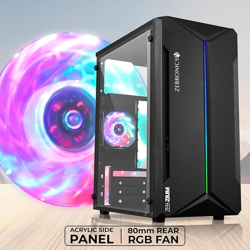 ZEBRONICS ZEB CORA G CAB BLACK GAMING Cabinet with USB 2.0 and USB 3.0 Ports Compatible with Gaming Console(Black, Multicolor)
