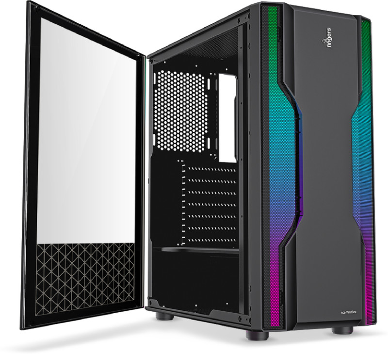 FINGERS RGB-WildBox Full ATX Cabinet with USB 2.0 and USB 3.0 Ports Compatible with Computer(Black)