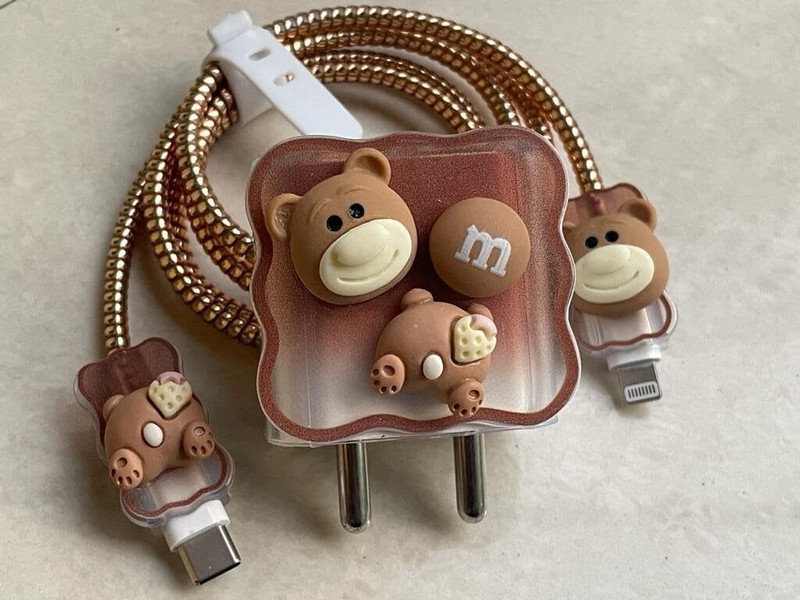 Micvir Charger Cover for Nothing 45W Charger, 3D Cartoon Design Cat M Brown, Spiral Cable Protector(Brown)