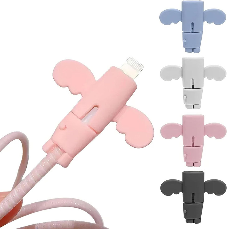 ARDAKI Universal Silicon Angel Wings Data Cable Protector,Silicone Style USB - (2 pcs) Cable Protector(Multicolor)
