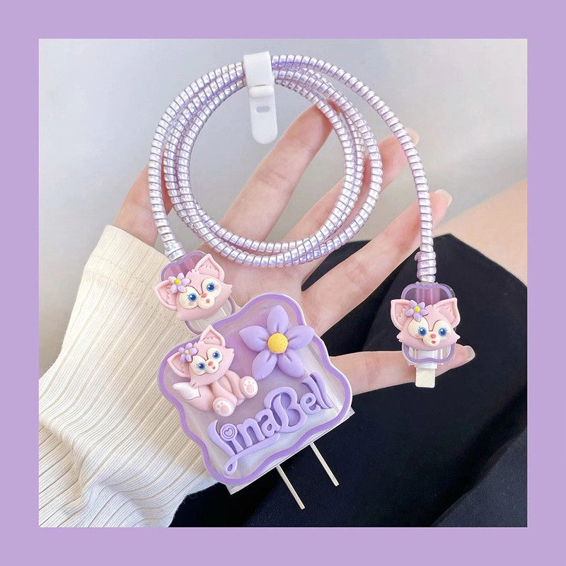 VAPRIF iPhone Charger Cover For 18W/20W Cute Lina Bell | Sprial Cable Protector Cable Protector(Purple, Pink)