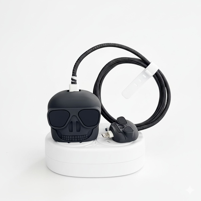 Nexivo Protective Case Cover 4in1 Apple 20W 18W iPhone USB-C Charger Skull Halloween Cable Protector(Black)