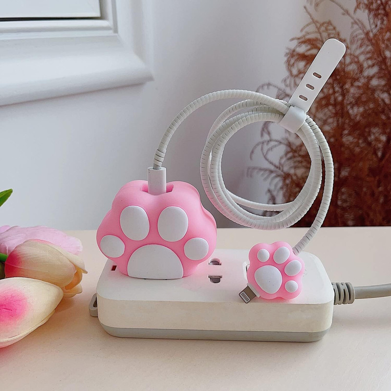 LN KART Cute Cartoon Protective Case for 20W USB-C Adapter Charger Cable Cable Protector(Pink)