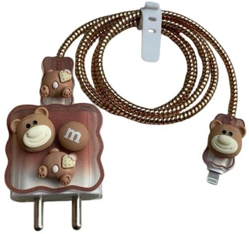 CASENED Case Cover for apple 20W IPhone Charger | 3D Cute Cartoon Character with Cable Protector(Brown)