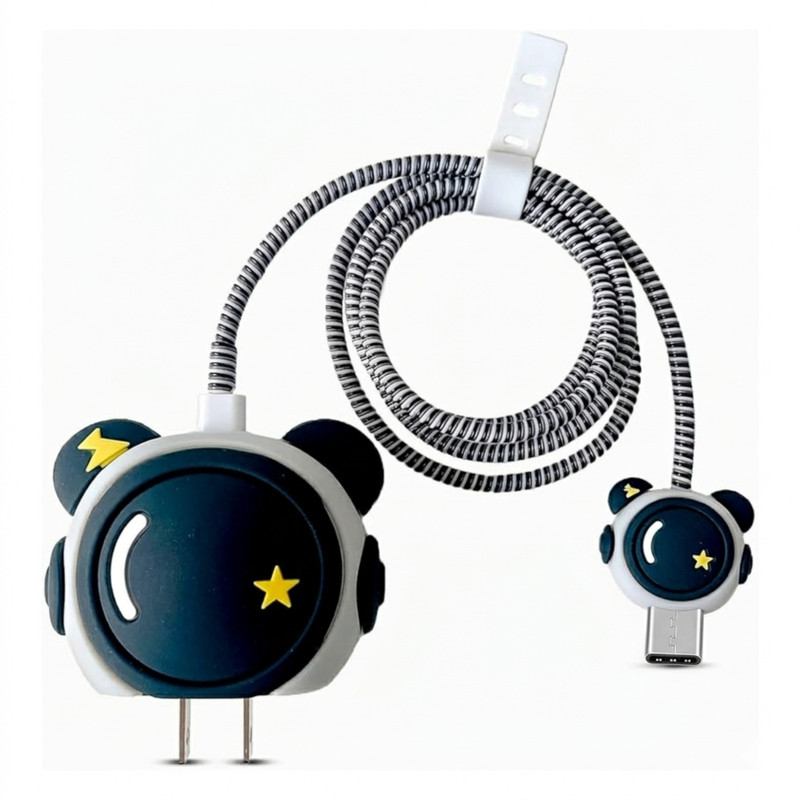 CAISHEN UNITED Mobile Charger Cover with Cable Protector (Astronaut) Cable Protector(Grey, Black)