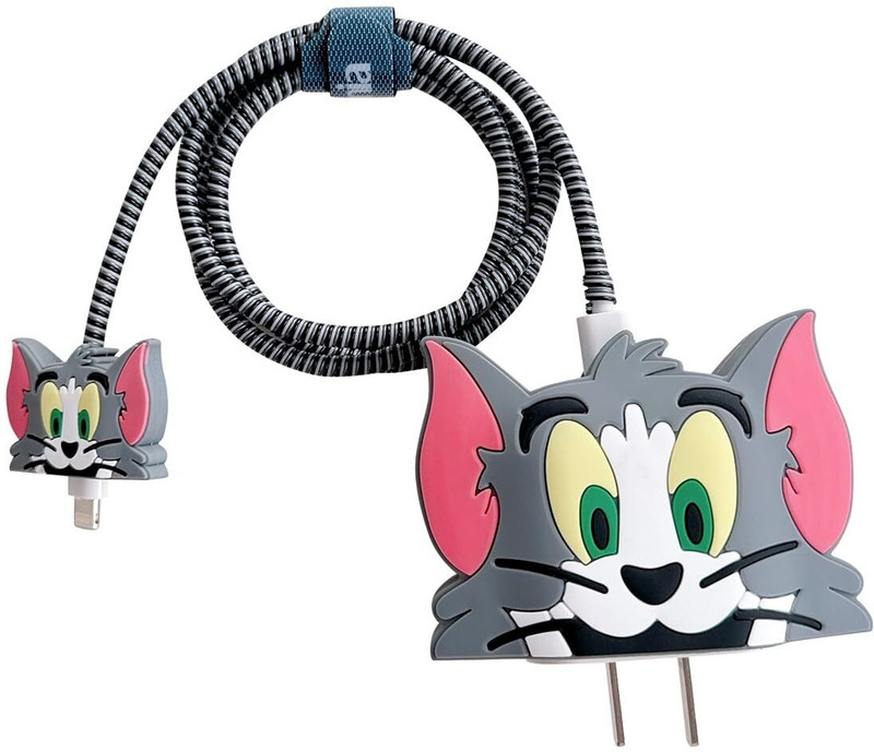 LN KART 3D Cute Tom Cartoon Charger Cover Protector 18W/20W USB-C Power Adapterfor Cable Protector(Grey)