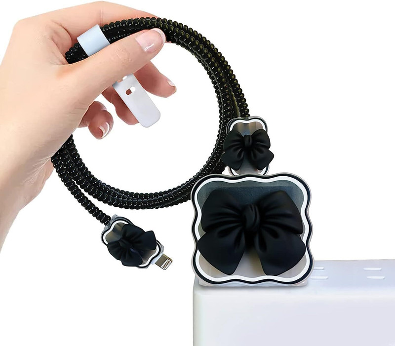 AIFEI Compatible for iPhone Charger COVER BLACK BOW for 18-20W Full ProtectionCASE Cable Protector(Black)
