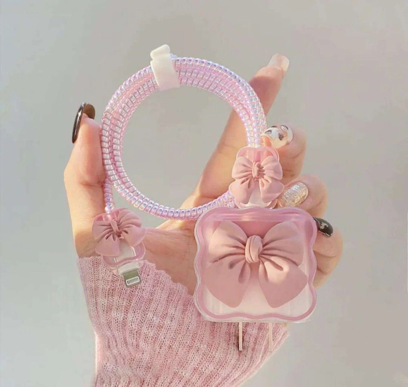 MK Mankrit Compatible for 18-20W 360 Degree Full Protection Cover (Spiral _ Pink) Cable Protector(Pink)