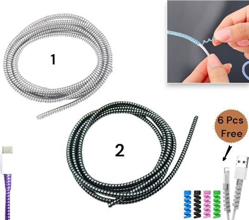 BinkSon (Pack of 2) 1.5 Meter/ 150 cm Shinning Spiral Cable Protector(Grey, Black)