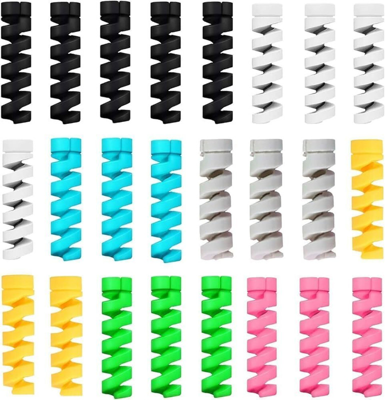 STRIFF 25-Piece Silicone Cable Protectors, Charger & Wire Protector (Colorful) Cable Protector(Black, Blue, Green, Pink, White)