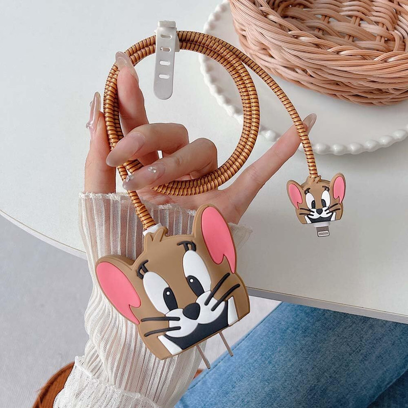 Pixelkart Charger Cover for iPhone 18W-20W, 3D Cute Cartoon Design for iPhone 11 12 13 14 Cable Protector(Brown)