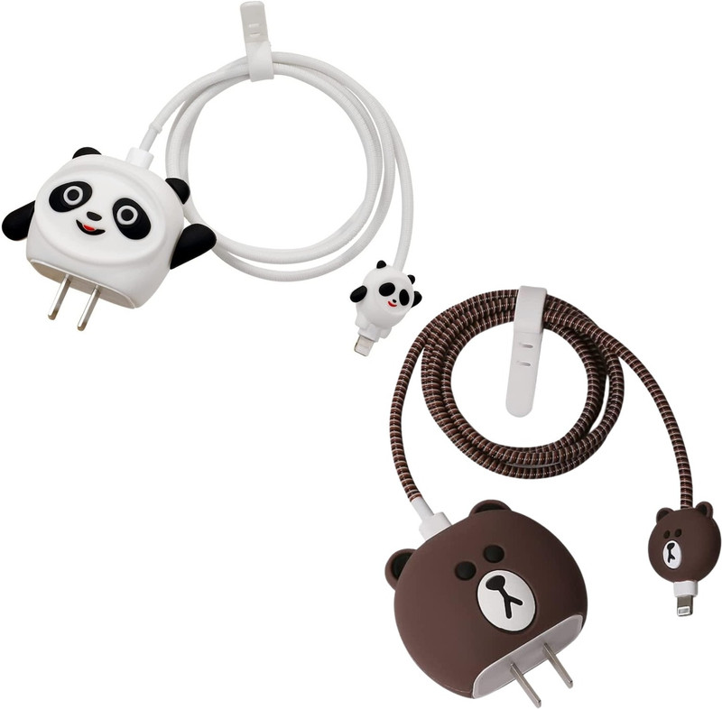 URUNIQUE Charger Case for Only iPhone 18W & 20W with 3D Cute Panda Pattern- Pack of 2 Cable Protector(White, Brown)