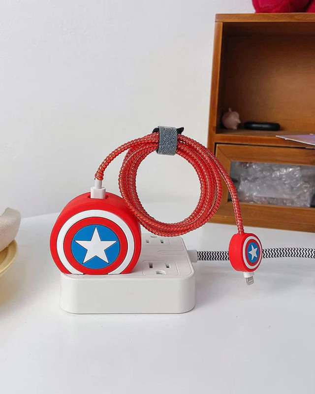Baazmo Compatible for iPhone Charger Cover for 18-20W Full Protection CAPTAIN AMERICA Cable Protector(Multicolor)