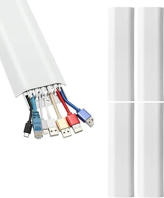 Grabloop Wall Cable Management Covers Paintable Flat Design Cover Conceals Wall Mount Cable Protector(White)