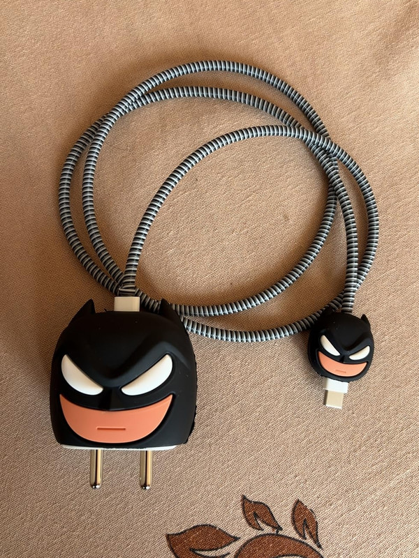 Techno Cartoon Silicone Case for iPhone 18W & 20W Charger Cable Protector | | Bat-Man Cable Protector(Black)