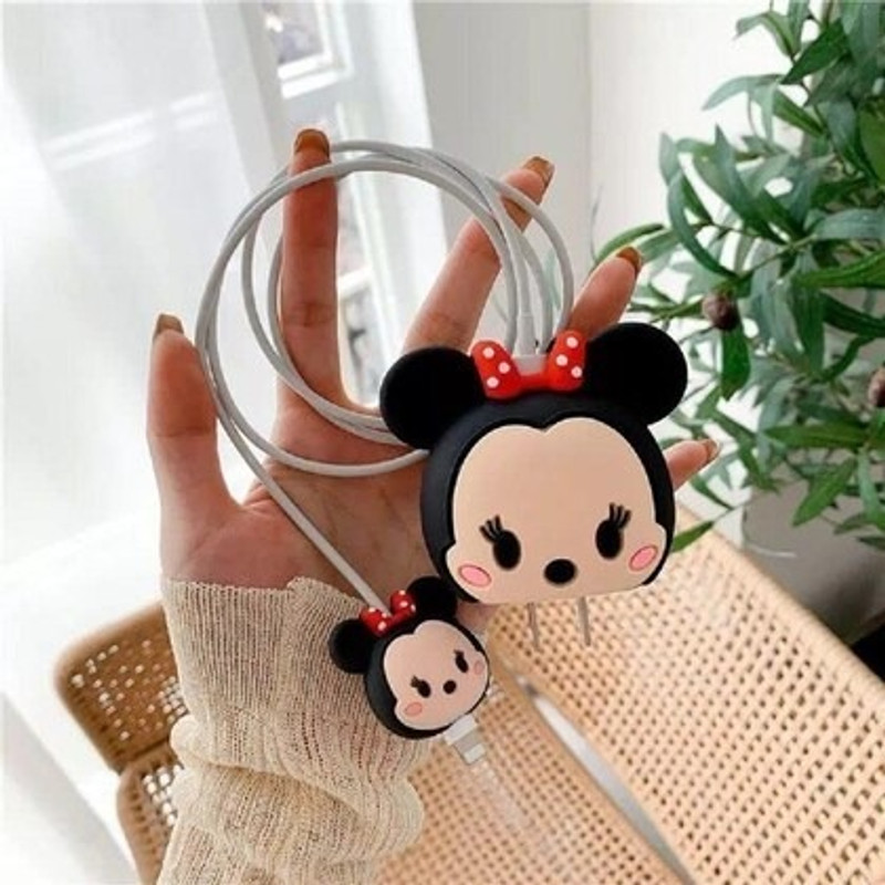 WTG Mini Charger Cover Pink for iPhone 11/12/13/14 Pro Max, Cartoon Design Cable Protector(Pink, Black)