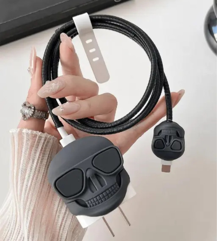 Jetrive iPhone Charger Cover For Only 20 Watt Charger 3D Cartoon Design | Skull Cable Protector(Black)