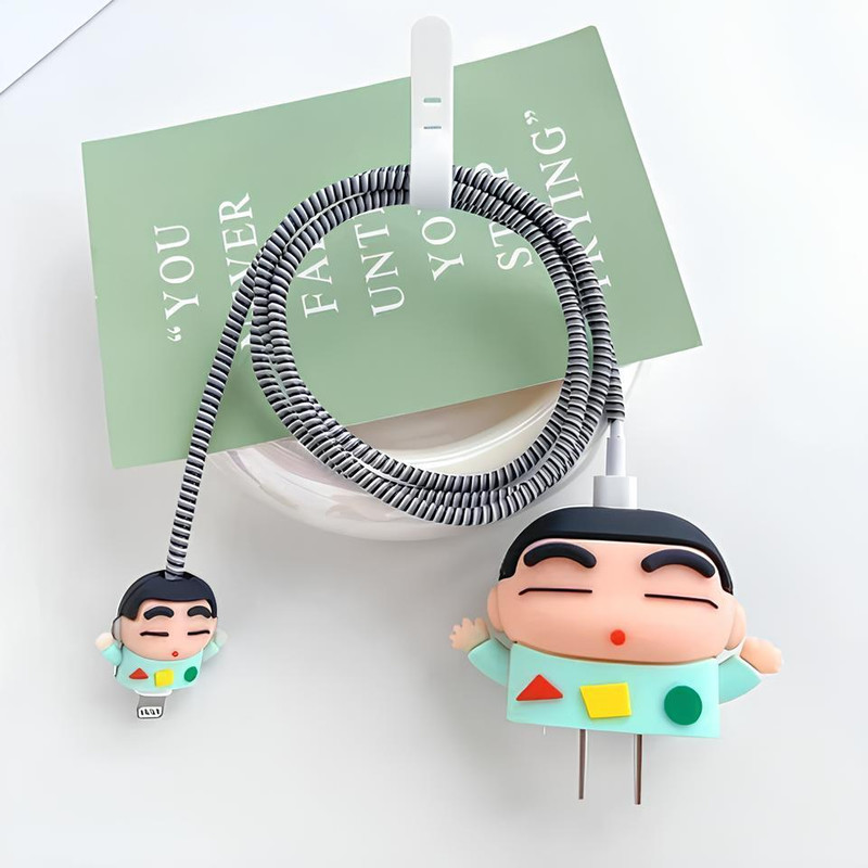 Icasey Charger Case for Apple 18W-20W Charger, 3D Cartoon Design, (Shinchan) Cable Protector(Multicolor)