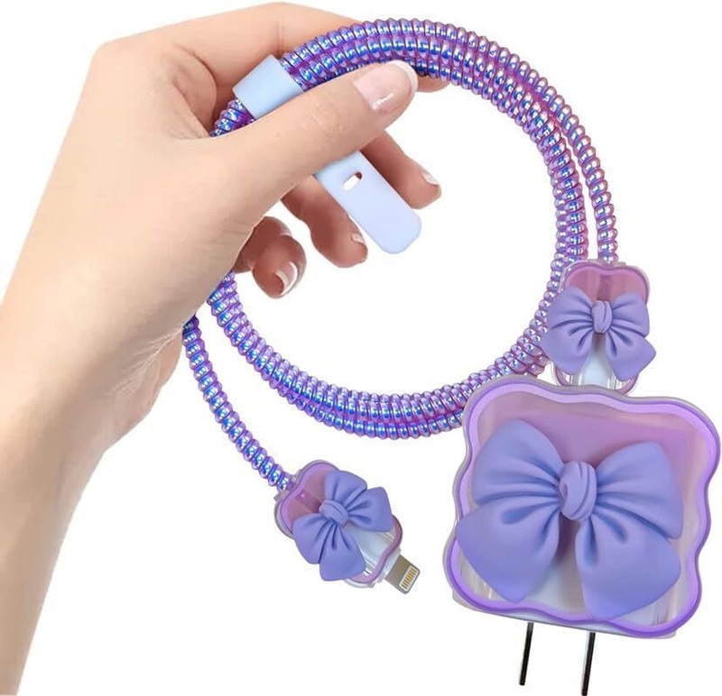 Anku World 3D Cute Pattern Compatible for iPhone Charger Only purple Cable Protector(Purple)