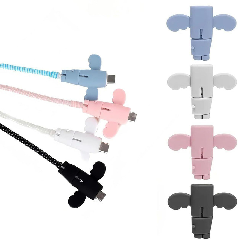 GEFRYTO 4 Pcs Mobile,Computer Charging Cord Silicon Angel Wings USB Data Cable Protector Cable Protector(Multicolor)