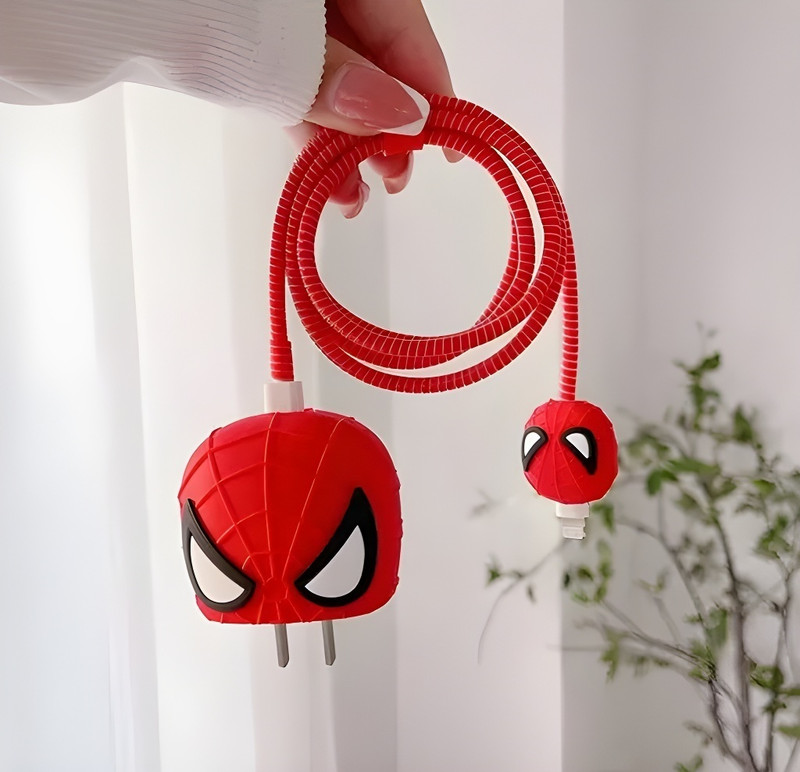 DECRONICS Spiderman 3D Protective Charger Case for 18W 20W iPhone 14 13 12 11 Pro Max Cable Protector(Red)