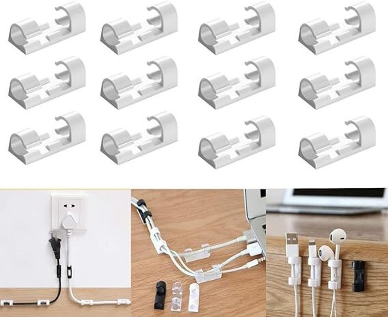 POLYGON 16 Pcs Desktop Cable Organizer|Cable Manager|Wire Manager|Wire Clamp clip Cable Protector(White)