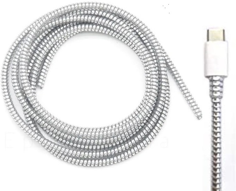 KAELAN 1.4M Metallic Finish Cable /Wire Repair/Pet Cord Spiral Cable Protector Silver Cable Protector(White)