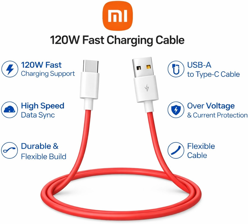 SSQCM MI 120W-USB A TO TYPE C FAST CHARGING CABLE 1M Power Meter for Cables