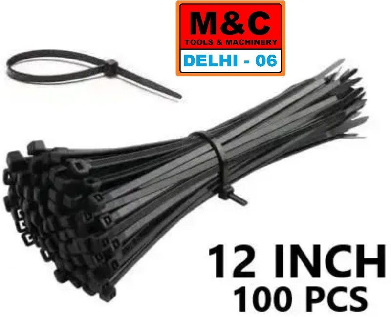 MANDC 12" Inch Cable Tie 4 MM Nylon Flexible Straps Cable Tie(Black Pack of 100)