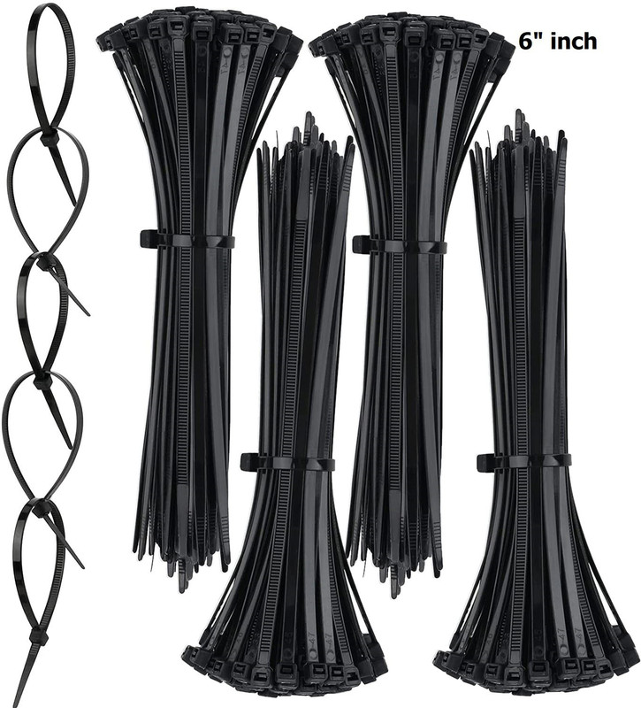 GLAMAXY 200 PCS 6 Inch Zip Ties Cable Adjustable Durable Self Black Nylon Cable Plastic Standard Cable Tie(Black Pack of 200)