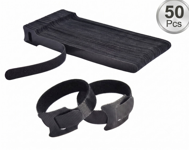 Inovera Cable Organizer Hook & Loop Tape - Wire/Cord Holder Management Strap Nylon Hook & Loop Cable Tie(Black Pack of 50)