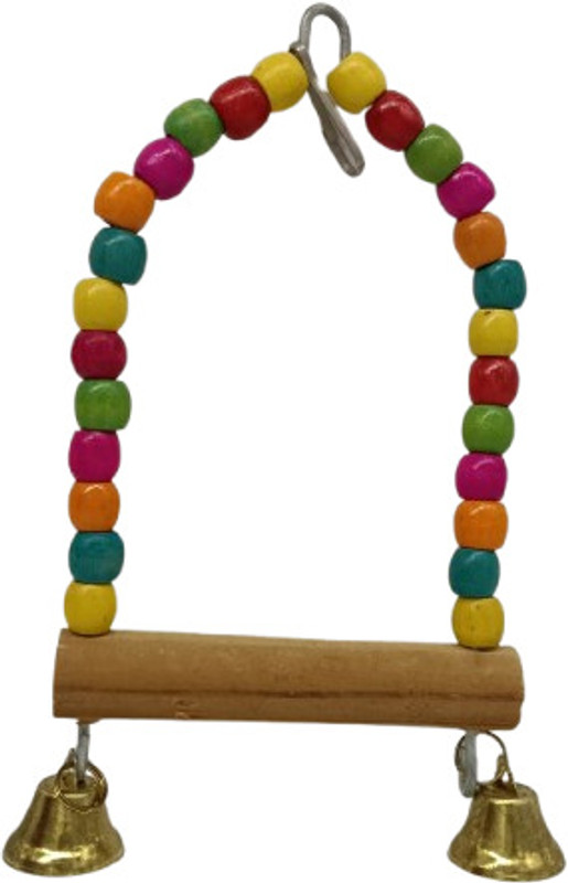 S Mark Bird Toys Parrot Bird Swing Toys with Colorful Wood Beads And Bells 2 Pcs Cage Seed Catcher