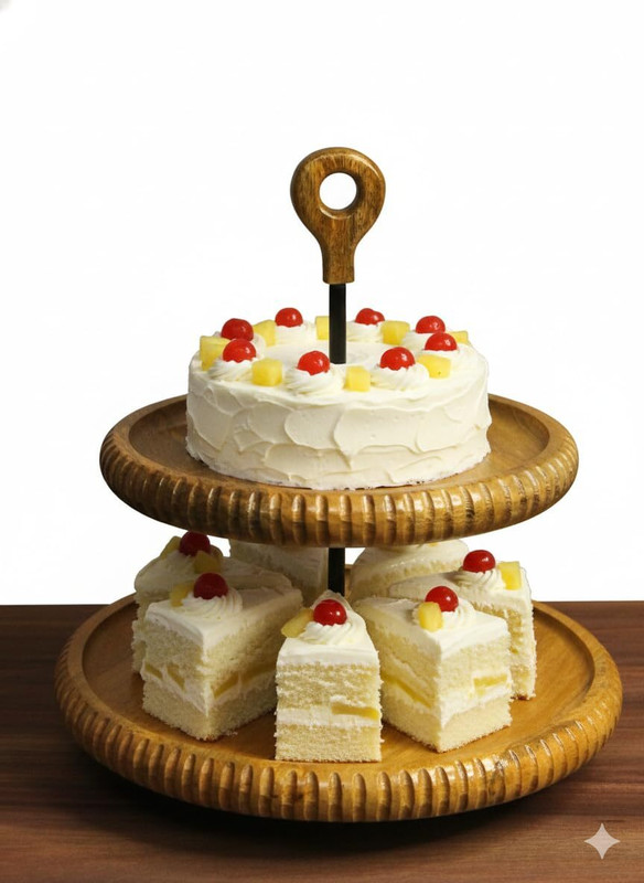 krimadh Brown 2 Tier Wooden Cake Stand Multipurpose Pizza Stand Double Blade Cake Leveler