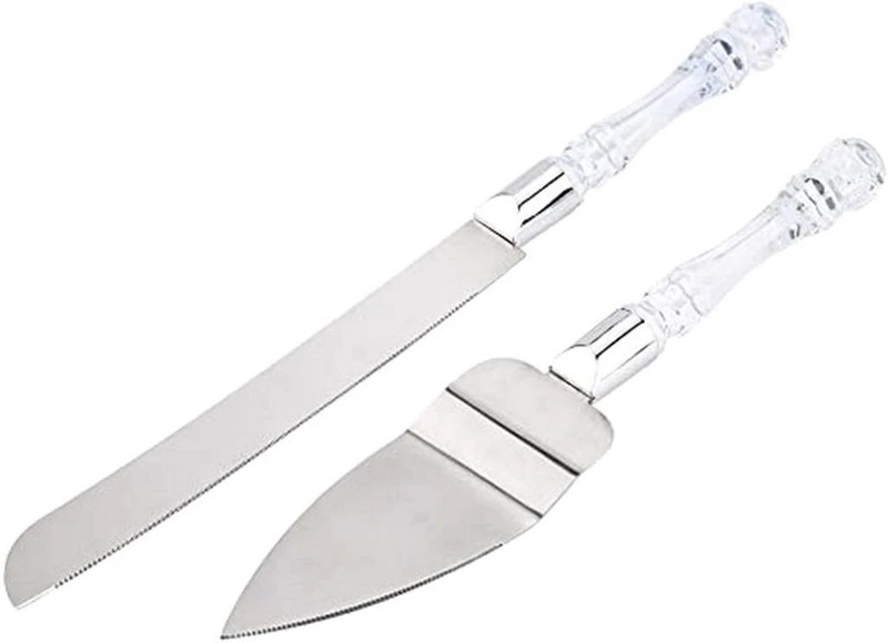 Aditya Enterprise Cake Serving Set Cake Server Cake Décor with Crystal Handles for Weddings Steel Cake Server(Silver, Pack of 2)